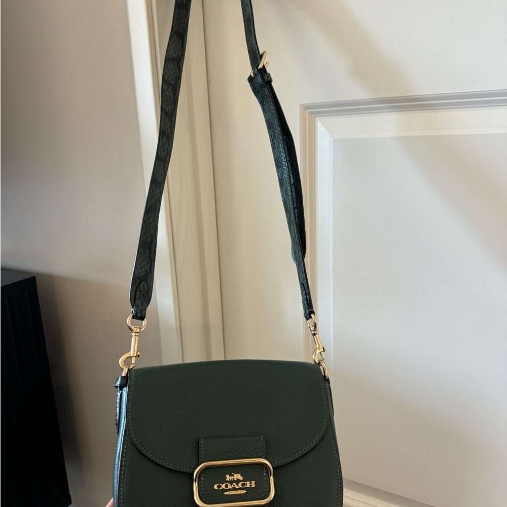 Coach Green Pebbled Leather Saddle Crossbody with Gold Hardware - Picture 2 of 3
